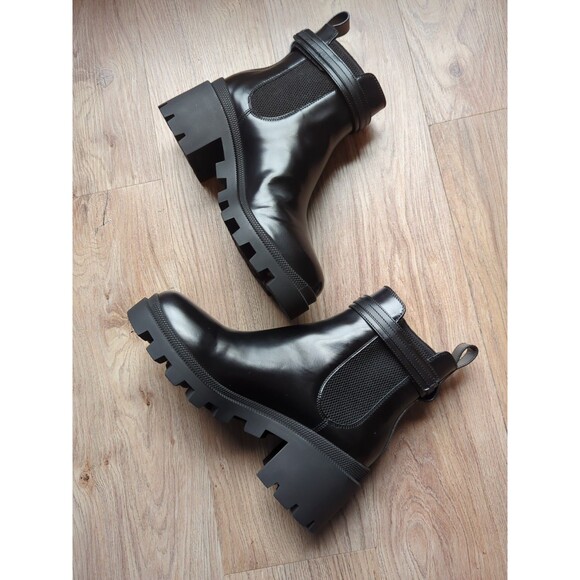 Gucci Trip Signature Logo Leather Chelsea Combat Ankle Heeled Boots Womens 38 - Picture 14 of 16